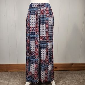 Cato Maxi Skirt Patchwork Red White Blue Cottagecore Prairie Womens M Drawstring